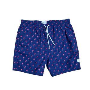 Public Art Men’s Swim Shorts Size L Blue With Flamingo Print, Swim Trunks Lined